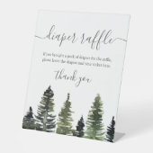 松の木の木の赤ちゃんシャワーおむつラッフル 台座サイン (正面)