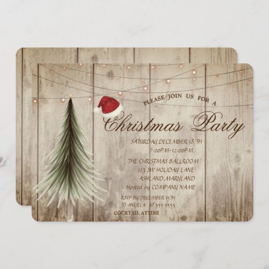 松の木の木目調のクリスマス企業イメージ 招待状 (正面/裏面)
