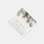 松の木の枝と雪のクリスマス スタンダードカクテルナプキン (角)