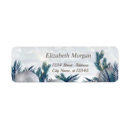 松の木の枝のクリスマスボール ラベル (正面)