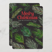 松の木の枝のタイポグラフィモダンクリスマス 案内状 (正面/裏面)