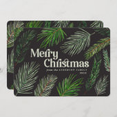 松の木の枝のタイポグラフィモダンクリスマス 案内状 (正面/裏面)