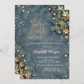 松の木の枝の外が寒い赤ちゃんシャワー 招待状 (正面/裏面)