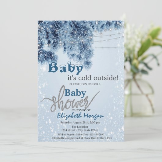 松の木の枝の外が寒い赤ちゃんシャワー 招待状 (スタンド正面)