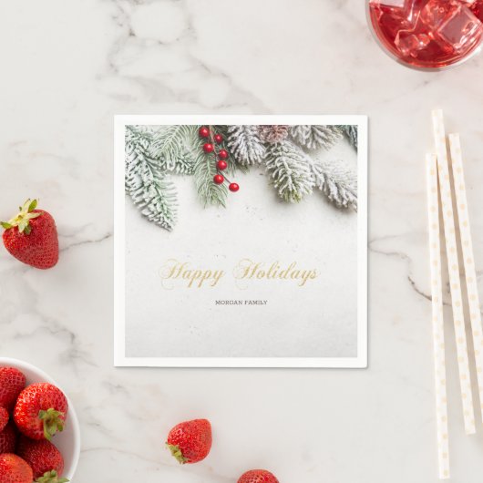 松の木の枝の雪のクリスマス スタンダードカクテルナプキン (インサイチュ)