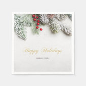 松の木の枝の雪のクリスマス スタンダードカクテルナプキン (正面)