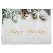 松の木の枝の雪のクリスマス ラージペーパーバッグ (裏面)