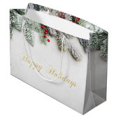 松の木の枝の雪のクリスマス ラージペーパーバッグ (裏面アングル)