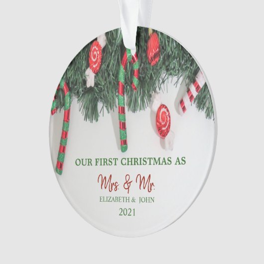 松の木の枝キャンディ、私たちの初めてのクリスマス オーナメント (正面)