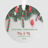 松の木の枝キャンディ、私たちの初めてのクリスマス オーナメント (正面)