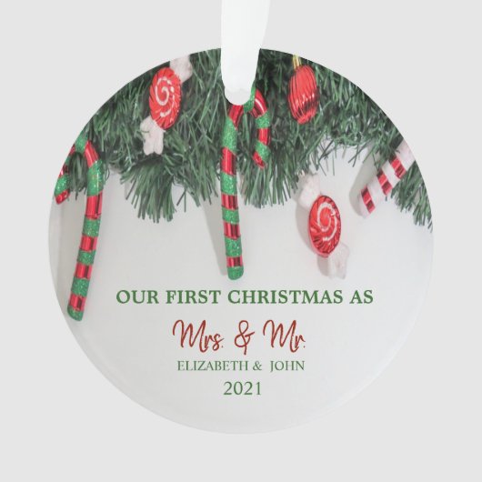 松の木の枝キャンディ、私たちの初めてのクリスマス オーナメント (正面)