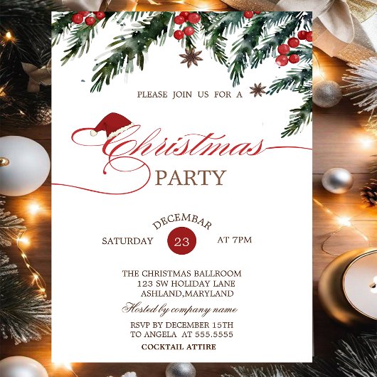 松の木の枝サンタハット、会社のクリスマス 招待状