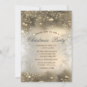 松の木の枝，ボール，金ゴールドクリスマス 招待状 (正面)