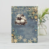 松の木の枝,ボール,雪の花クリスマス会社 招待状 (スタンド正面)