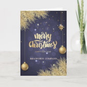 松の木の枝、ボール、青いクリスマス会社 シーズンカード (正面)