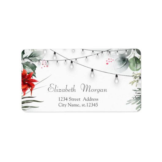 松の木の枝，ポインセチア ラベル (正面)