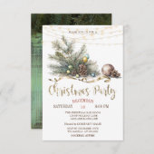 松の木の枝、ライトウッドクリスマスパーティー 招待状 (正面/裏面)