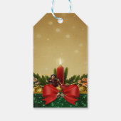 松の木の枝，赤い弓，ロウソク，メリークリスマス ギフトタグ (裏面)