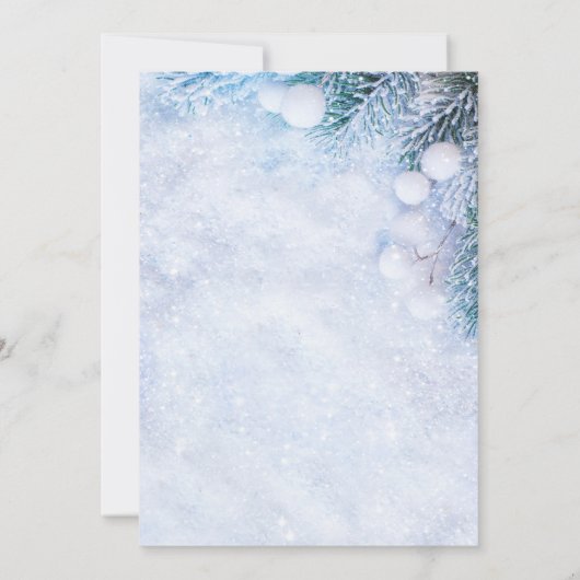 松の木の枝、雪の文字列ライト結婚ズ 招待状 (裏面)