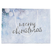 松の木の枝、雪 ラージペーパーバッグ (裏面)