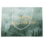 松の木の枝、雪 ラージペーパーバッグ (正面)