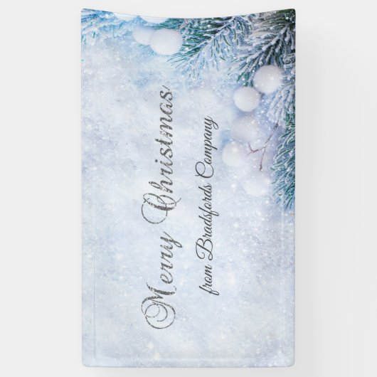 松の木の枝、雪 横断幕 (縦)