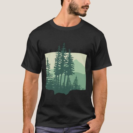 松の木の森と山 Tシャツ (正面)