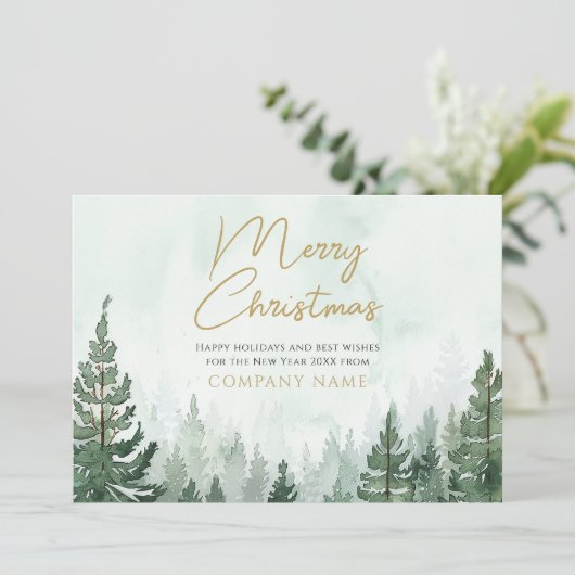松の木の森のクリスマスビジネス企業のロゴ シーズンカード (スタンド正面)