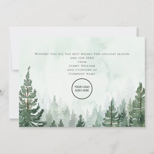 松の木の森のクリスマスビジネス企業のロゴ シーズンカード (裏面)