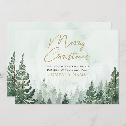 松の木の森のクリスマスビジネス企業のロゴ シーズンカード (正面/裏面)