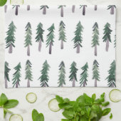 松の木の森のパターン水色 キッチンタオル (折り畳み)