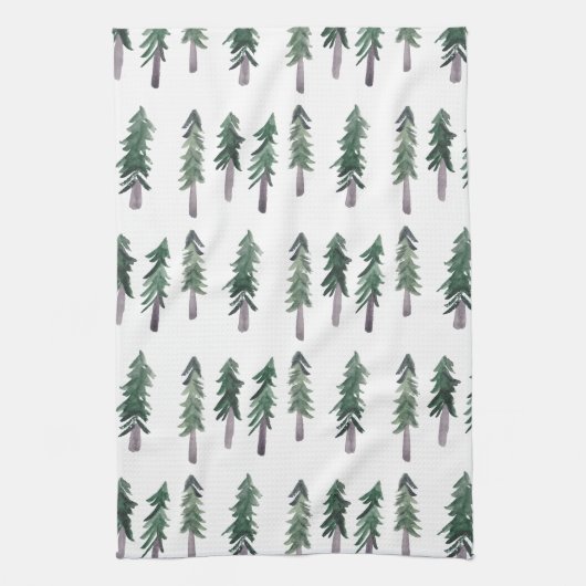 松の木の森のパターン水色 キッチンタオル (縦)