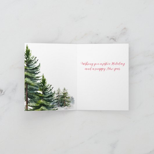 松の木の森の冬の森の木のペッカ シーズンカード (内部)