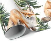 松の木の森の冬の森の赤いキツネ ラッピングペーパー (ロールコーナー)