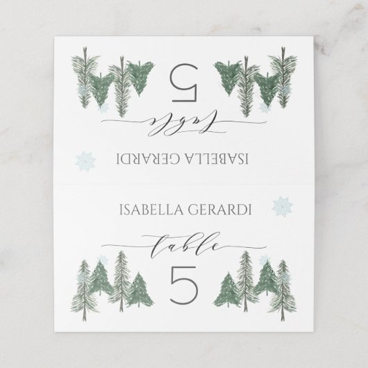 松の木の森の冬の森 プレイスカード (外部開封)