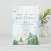 松の木の森の山の水彩招待状 招待状 (スタンド正面)