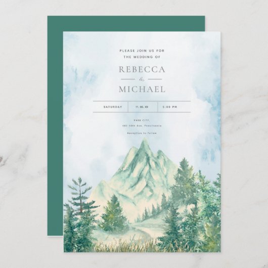 松の木の森の山の水彩招待状 招待状 (正面/裏面)
