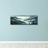 松の木の森の山の霧に覆われた キャンバスプリント (インサイチュ (ウッドフロア))