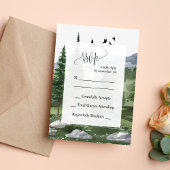 松の木の森の水の色の結婚式RSVPカード 招待状