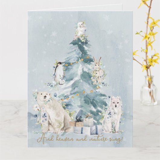 松の木の森の水の色クリスマス カード (黄色い花)