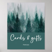 松の木の森の水の色グリーンカードとギフト ポスター (正面)