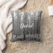 松の木の森の白黒パーソナライズされた クッション (ブランケット)