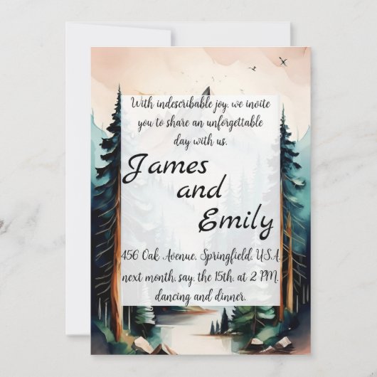 松の木の森の素朴水の色をテーマ結婚にした シーズンカード (正面)