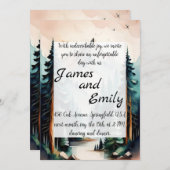 松の木の森の素朴水の色をテーマ結婚にした シーズンカード (正面/裏面)