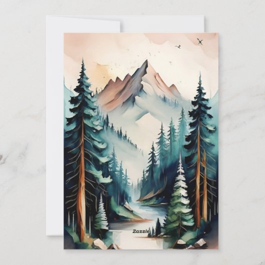 松の木の森の素朴水の色をテーマ結婚にした シーズンカード (裏面)