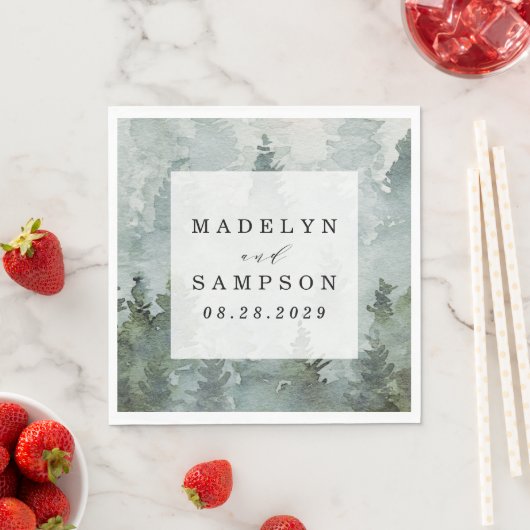 松の木の森の素朴水の色をテーマ結婚にした スタンダードランチョンナプキン (インサイチュ)