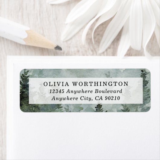 松の木の森の素朴水の色をテーマ結婚にした ラベル (インサイチュ)