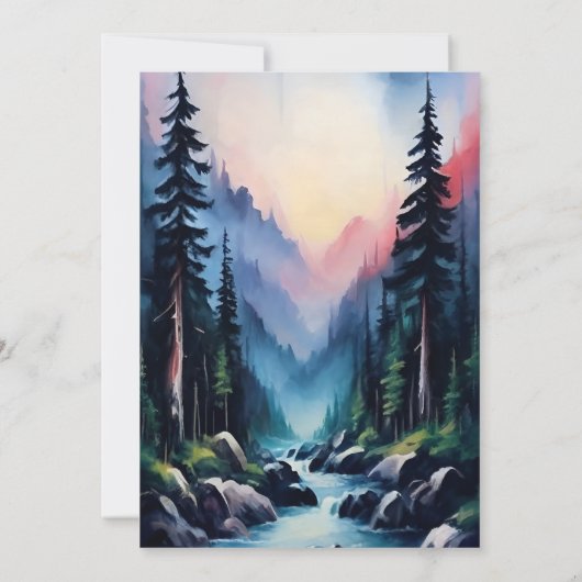 松の木の森の素朴水の色をテーマ結婚にした 招待状 (裏面)