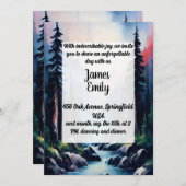 松の木の森の素朴水の色をテーマ結婚にした 招待状 (正面/裏面)