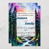 松の木の森の素朴水の色をテーマ結婚にした 招待状 (正面/裏面)